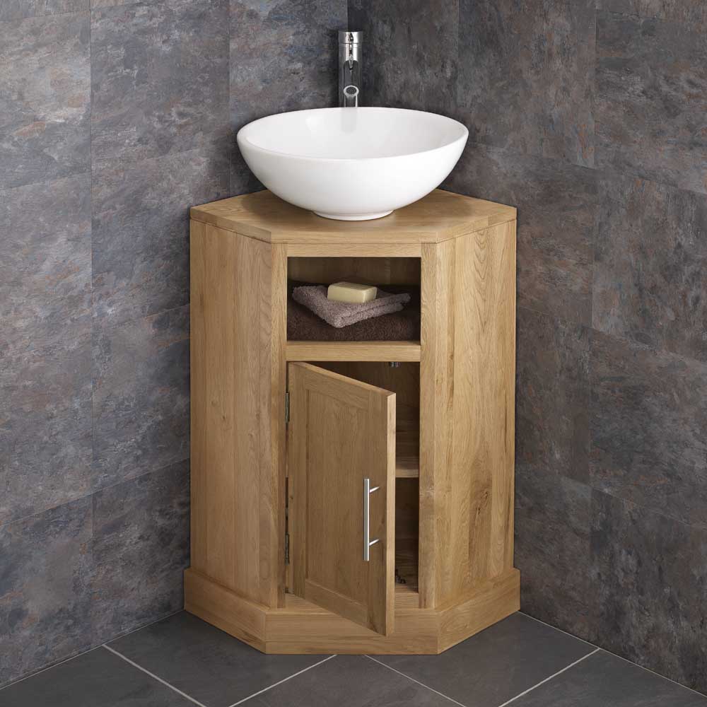 Solid Oak Space Saving Corner Bathroom Freestang Vanity Unit Round